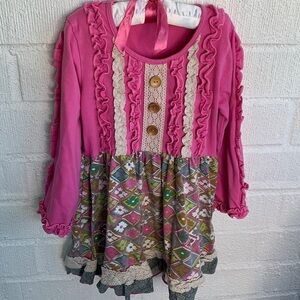TuTu & Lulu Lace Ruffled Crochet Pink Floral Tunic Top Dress sz 7/8